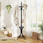 Tangkula Coat Rack with Umbrella Holder, 73 Inch Freestanding Coat Hanger Stand with 12 Hooks, Wooden Entryway Coat Tree for Clothes, Bags, Hats, Scarves, Living Room, Bedroom, Hallway (Black) - Image 3
