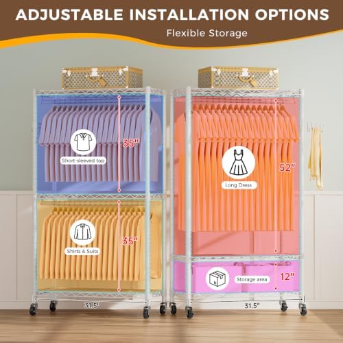 Golpart Heavy Duty Rolling Clothes Rack Wheels Portable Metal Garment Rack - Image 4