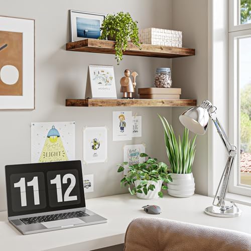 Fixwal Floating Wall Shelves for Decor (Rustic Brown, Set of 2, 22Inch) - Image 4