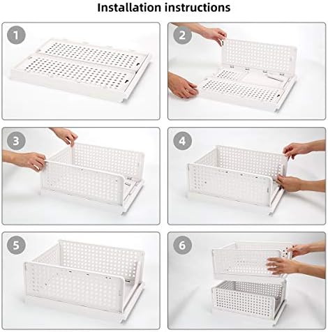 Folding Wardrobe Storage Box 4-Pack Plastic Drawer Organizer Stackable Shelf Baskets Cloth Closet Containers Bin Cubes,Home Office Bedroom Laundry Fold Pull Out Dividers for Clothes,Toys White - Image 5