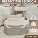 Laundry Hamper with Handles, 72L Rope Laundry Basket, Rice Brown & White - Image 6