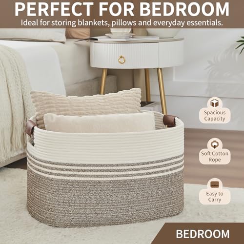 Laundry Hamper with Handles, 72L Rope Laundry Basket, Rice Brown & White - Image 6