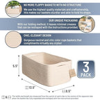 NaturalCozy 13.5”x8.5”x5.5” Storage Baskets for Shelves 3 Pack | Cotton Rope Woven Small Baskets for Organizing | Small Storage Bins for Nursery, Bathroom, Closet, Cube Shelf, Decorative, Gift - Image 2