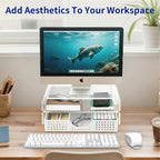 OPNICE Desk Organizer and Accessories, 2-Tier Computer Monitor Stand Riser with Drawer and 2 Pen Holders, Laptop Stand, Office Desk Accessories for Office Supplies, Transparent - Image 6