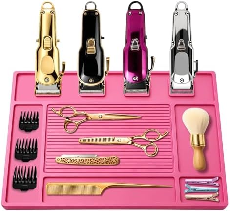 Magnetic Barber Mat for Clippers – 4 Magnets, Anti-Slip Heat-Resistant Silicone Pad, Barber Station Organizer with Tool Slots & Textured Zones for Hairstylist Salon Home by Unknown