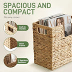 Wicker Magazine Basket with Handle, 2 Compartments - Image 3