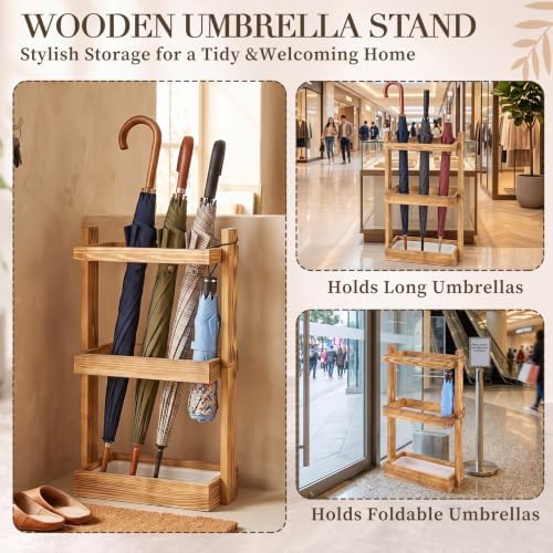 Patelai Wooden Umbrella Stand Rack with Removable Drip Tray for Entryway - Image 3