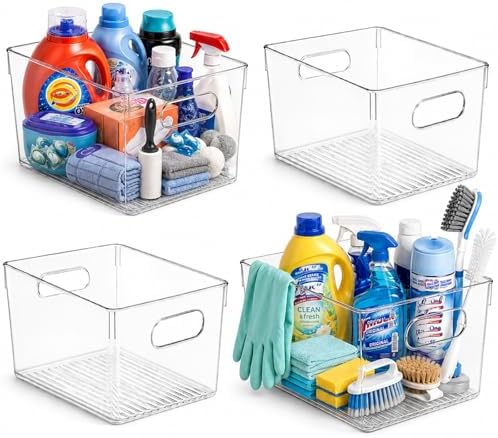 MOONEDGE 4 Pack Extra Large Clear Plastic Storage Bins 13x10x8in Organizers by MOONEDGE