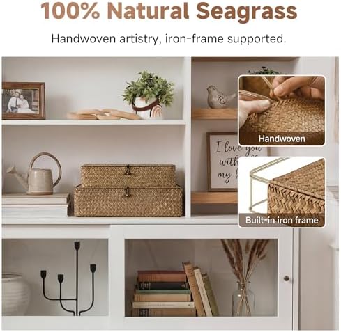 StorageWorks Wicker Basket with Lid, Large Seagrass Storage Basket with Lid - Image 6