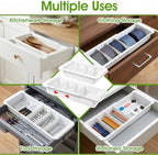 3 Pcs Expandable Drawer Organizer, Adjustable Drawer Organizer Trays Expandable Plastic Dividers Storage for Office Bathroom Bedroom Kitchen Desk (White) - Image 7