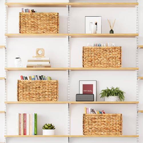 SpaceAid 4 Pack Wicker Basket, Storage Baskets for Organizing, Woven Rattan Basket with Handles for Shelves, Water Hyacinth Large Cube Organizer Storage Bin, 13x8.2x7 inch, Natural - Image 4