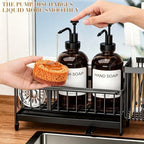 Kitchen Soap Dispenser Set with Sponge Holder and Towel Rack, 17OZ Glass Bottle, Hand and Dish Soap Dispenser Set, Non-Slip Silicone Pad, Brush Holder, Kitchen Sink Caddy Organizer Countertop (Amber) - Image 4