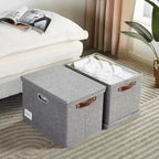 17" Large Fabric Storage Box with Lids, 3-Pack, Gray - Image 2