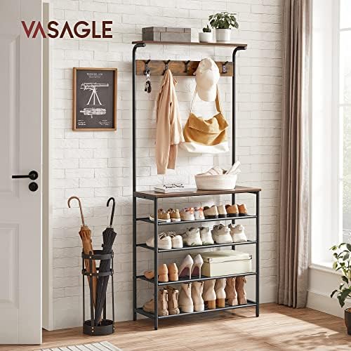 VASAGLE Hall Tree with Shoe Bench, 5-Tier Shoe Rack, 5 Dual Hooks - Image 3
