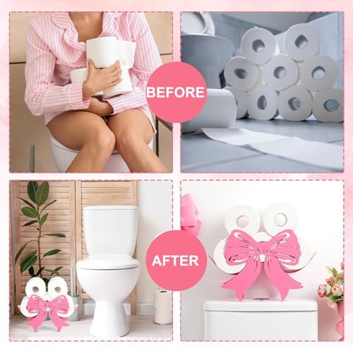 Geelin Pink Bow Bathroom Decor Pink Toilet Paper Holder 8 Rolls - Image 4