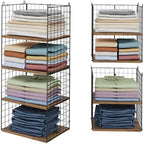 2 Pack Closet Organizers and Storage, Stackable Closet Shelf Organizer Heavy Duty Metal Wire Storage Bins with Adjustable Wood Shelf, Large Capacity Closet Storages for Bedroom Wardrobe Organization by Cottage+Charm