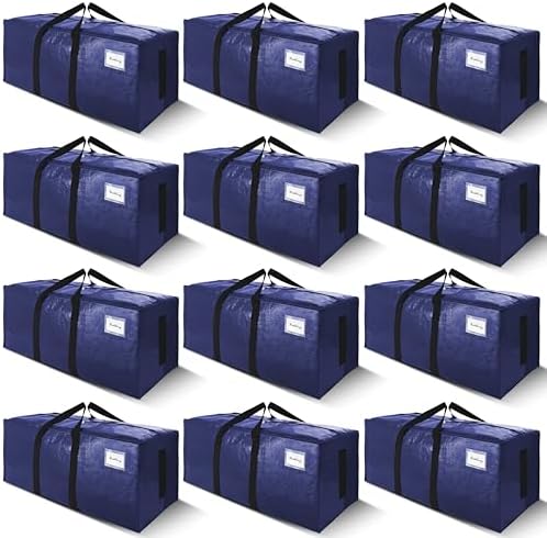 SWEET DOLPHIN 12 Pack 200LB Heavy-Duty Moving Bags with Wrap-Around Handles, Extra Large Storage Totes for Space Saving, Clothes Storage Bags, College Dorm Essentials, Blue, 24 Gal by SWEET+DOLPHIN