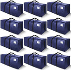 SWEET DOLPHIN 12 Pack 200LB Heavy-Duty Moving Bags with Wrap-Around Handles, Extra Large Storage Totes for Space Saving, Clothes Storage Bags, College Dorm Essentials, Blue, 24 Gal by SWEET+DOLPHIN