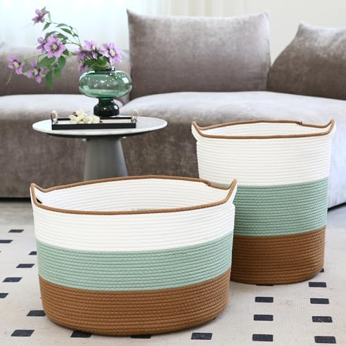 Sea Team Large Woven Cotton Rope Laundry Basket with Handles, 20 x 14 in - Image 7