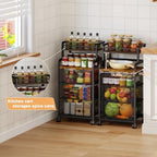 Yociyoga Fruit Vegetable Storage Cart, Kitchen Rolling Cart with Wheels, 4 Tier Pantry Organizer and Storage Cart with Drawer, Wooden Top Kitchen Organizer Rack Stand for Onion Potato Can Snack - Image 3