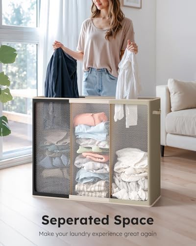 SOLEDI 180L 3-Section Laundry Hamper with Lid, Extra Large Dirty Clothes Basket with Sturdy Handles for Laundry Room & Bedroom - Durable Organizer for Sorting Laundry - Image 4