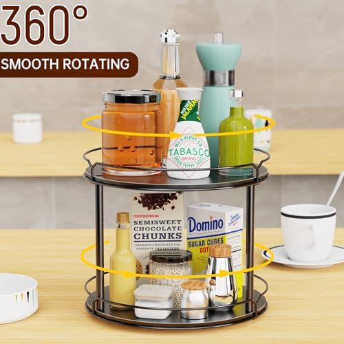 Lazy Susan Organizer 2 Tier - 12.4" Turntable Spice Rack for Table Top, Wooden Rotating Lazy Susan for Cabinet Pantry Kitchen Countertop Dining Table Cupboard Bathroom Vanity Storage(Black) - Image 5