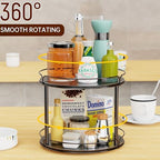 Lazy Susan Organizer 2 Tier - 12.4" Turntable Spice Rack for Table Top, Wooden Rotating Lazy Susan for Cabinet Pantry Kitchen Countertop Dining Table Cupboard Bathroom Vanity Storage(Black) - Image 5