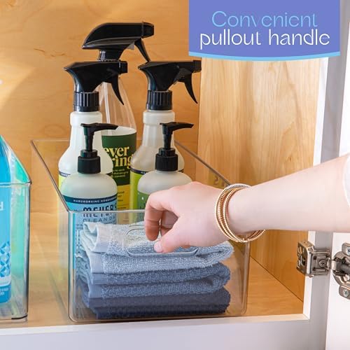 Plastic Food Storage 4 Pack Clear Container Bin with Handles for Organizing Kitchen, Pantry, Refrigerator, Freezer, Pantry, Cabinet, Closet, Bathroom. 16”x8”x5” - Image 5