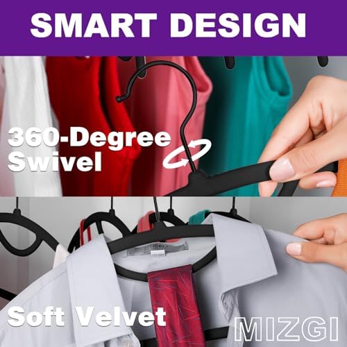 MIZGI Premium Velvet Hangers 50-Pack,No Shoulder Bump Hangers W/Tie Bar Ultra Thin Space Saving Non Slip Hanger Heavy Duty Felt Rounded Clothes Hanger for Sweaters,Coat,Jackets,Pants,Shirts - Image 4