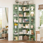 FOTOSOK 72" Tall Corner Bookshelf, 6-Tier Bookshelf and Bookcase, Green - Image 3