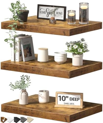 QEEIG 10" Deep Floating Projector Shelves Under TV Shelf (Brown, Set of 3) by QEEIG
