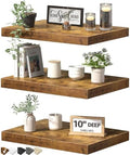 QEEIG 10" Deep Floating Projector Shelves Under TV Shelf (Brown, Set of 3) by QEEIG