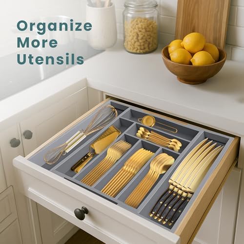 Sben Bamboo Cutlery Drawer Organizer, Gray, Medium - Image 3