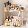 Bathroom Counter Organizer for Vanity, Makeup Organizer Countertop with Holder, Large Capacity Storage Rack, Perfect Large Skincare, Hair Care, Perfume, Easy to Install (Gold, 2Tiers) by Weidace