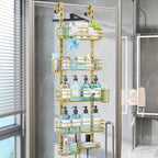 Consumest Over The Door Shower Caddy - 5 Tier Adjustable Shower Organizer Hanging with 2 Toothbrush Holders & 4 Hooks, Rustproof Organizer Shelf, Storage Rack for Bathroom, Gold by Consumest