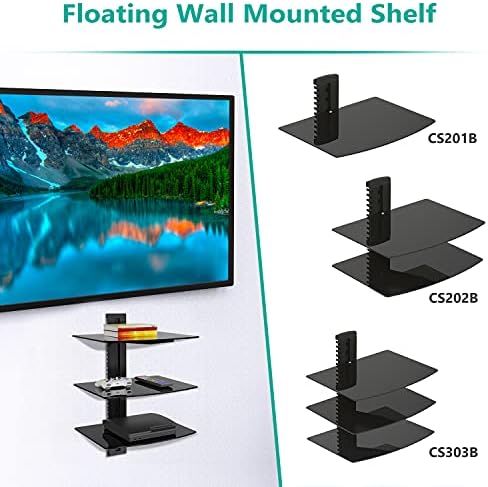 WALI 3 Tier Glass Floating TV Wall Shelf for Projector, DVD Players - Image 6