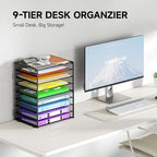 Cawukege 9 Tier Paper Organizer with Handle, 2 Pack Large Capacity Desk Organizer Mesh Paper Letter Tray File Folder Document Sorter for Classroom and Office Accessories Organization- Black - Image 2