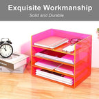 Gelite Acrylic File Organizer for Desk 4 Tiered Stackable Letter Tray Office Paper Storage Desktop Document Sorter, Neon Pink - Image 7