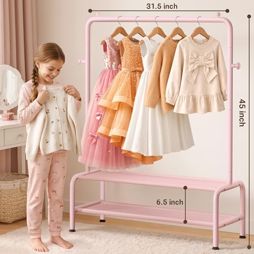 mirolam Kids Clothing Rack - Dress Up Storage - Dress Up Rack for Little Girls - Small Kids Costume Wardrobe with 2 Fabric Shelves - Princess Room Bedroom Decor - Image 6