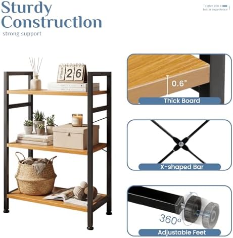 DUMOS 3 Tier Bookshelf, Home Office Bookcase Shelf Storage Organizer - Image 6