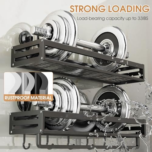 Suction Cup Shower Caddy with 5 Hooks & Towel Rrack 15.7inch Grey - Image 4