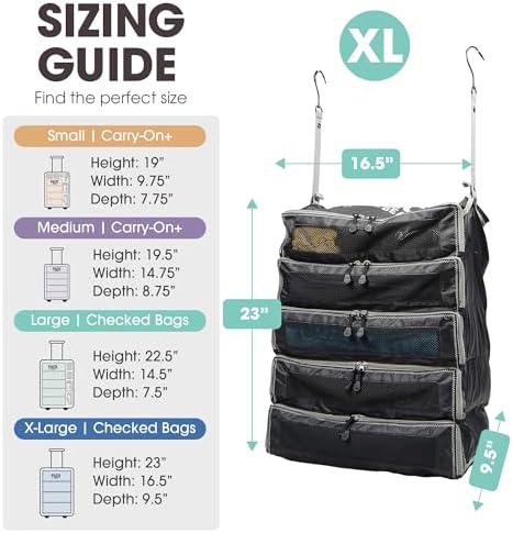 Pack Gear Hanging Suitcase Organizer - Our XL Hanging Luggage Organizer Perfectly Fits Any Suitcase - Our Packing Cubes For Travel Use Mesh Windows to Make Finding Any Outfit Easy (Black, XL) - Image 5