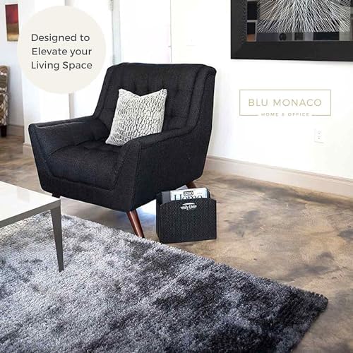 BLU MONACO | Black Woven Leather Magazine Holder with Handles | Stylish Magazine Rack for Floor or Table | Decorative Basket for Living Room, Office, or Reception - Image 3