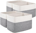 OIAHOMY 4 Pack Storage Basket, 13"x9"x7.8" Cotton Rope Baskets for Shelves, Closet Organizer for Bedroom & Living Room, Soft Decorative Bins for Organizing Towels, Books & Toys, Grey & White by MasterofSpaceOptimization