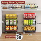 3-Tier Rolling Pantry Cart with Wheels, Stackable Wire Storage Floor Organizer for Kitchen Pantry Snack Shelves, Fruit Basket Stand, Vegetable Storage Rack for Food Snacks Onion Potato, Black, 2 Pack - Image 2