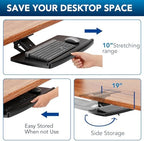 AX WABER Keyboard Tray Under Desk with Storage Drawer, Height Adjustable Keyboard Tray Slide Out 360° Swivel Tilt, Ergonomic Under Desk Mount Keyboard & Mouse Holder for Gaming Home Office, Black - Image 5