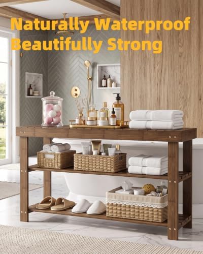 SMIBUY Bamboo Shoe Rack Bench, 3-Tier Shoe Organizer Storage Shelf for Entryway Hallway Bathroom Living Room (Walnut) - Image 4
