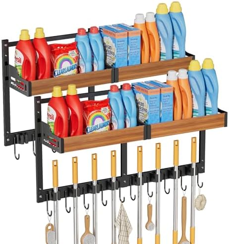 Broom Holder Wall Mount, Broom and Mop Organizer Wall Hanging, Black, 2 pcs by FREEXPLOYER