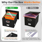 Hanging File Box with Lid & Metal Rails 16.7"x 13.6" x 11.2", Black - Image 5