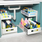 TISTAYA Under Sink Organizer, Bathroom Organizers and Storage, Cabinet Organizer Pottery Barn Furniture for Kitchen, Bathroom, Pantry, Laundry, Study, White，1XL, 2PCS by TISTAYADirect